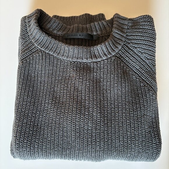 Jenni Kayne Cotton Fisherman Sweater in Grey/Blue sz L - Picture 6 of 7